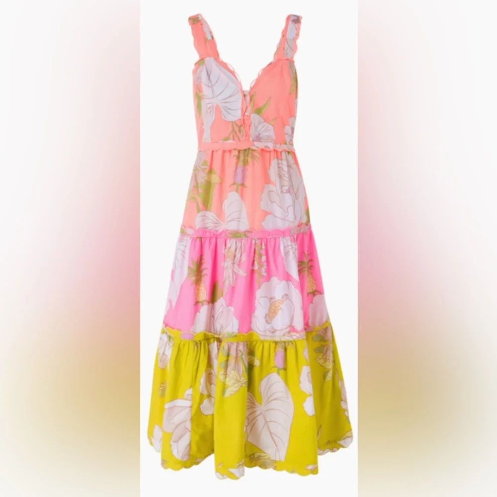 Farm Rio Mixed Neon Garden Midi Dress - Picture 2 of 2